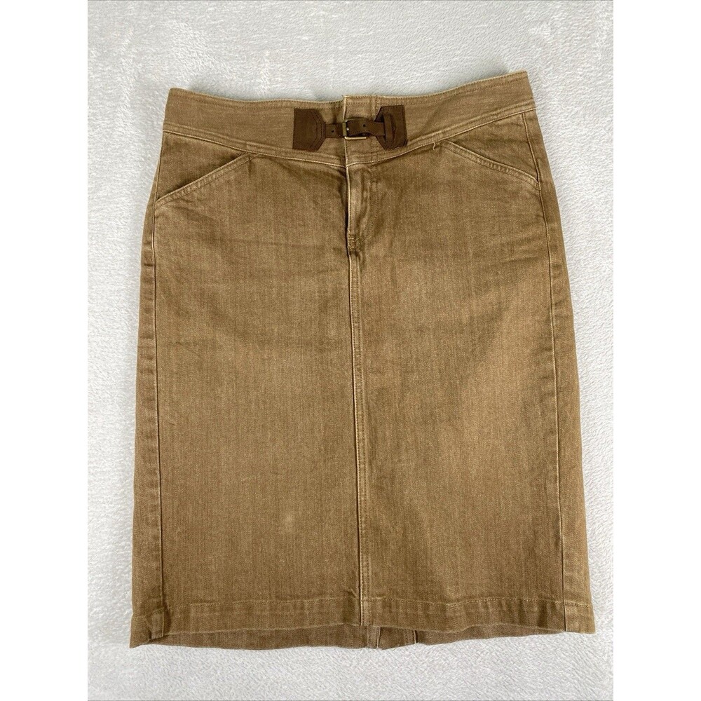 Lauren Jean Co Ralph Lauren Demim Pencil Skirt Women's 6 Brown Buckle front Stre